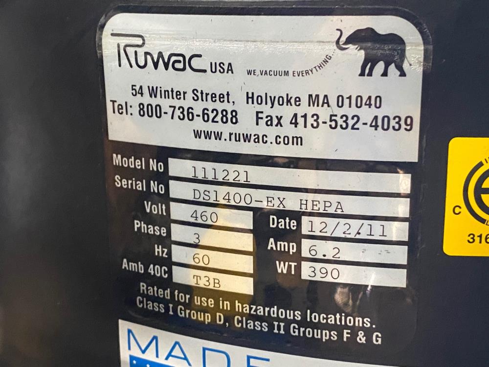 Ruwac Workhorse DS1400 Industrial HEPA Vacuum & High Efficiency Cyclone 